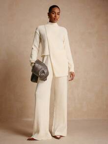 Vesra Women's Casual Solid Color Sweater & Pants 2 Pieces Set - Apricot - View 1