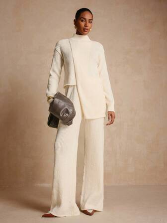 Vesra Damset med enfärgad tröja och byxor i 2 delar, avslappnad stil