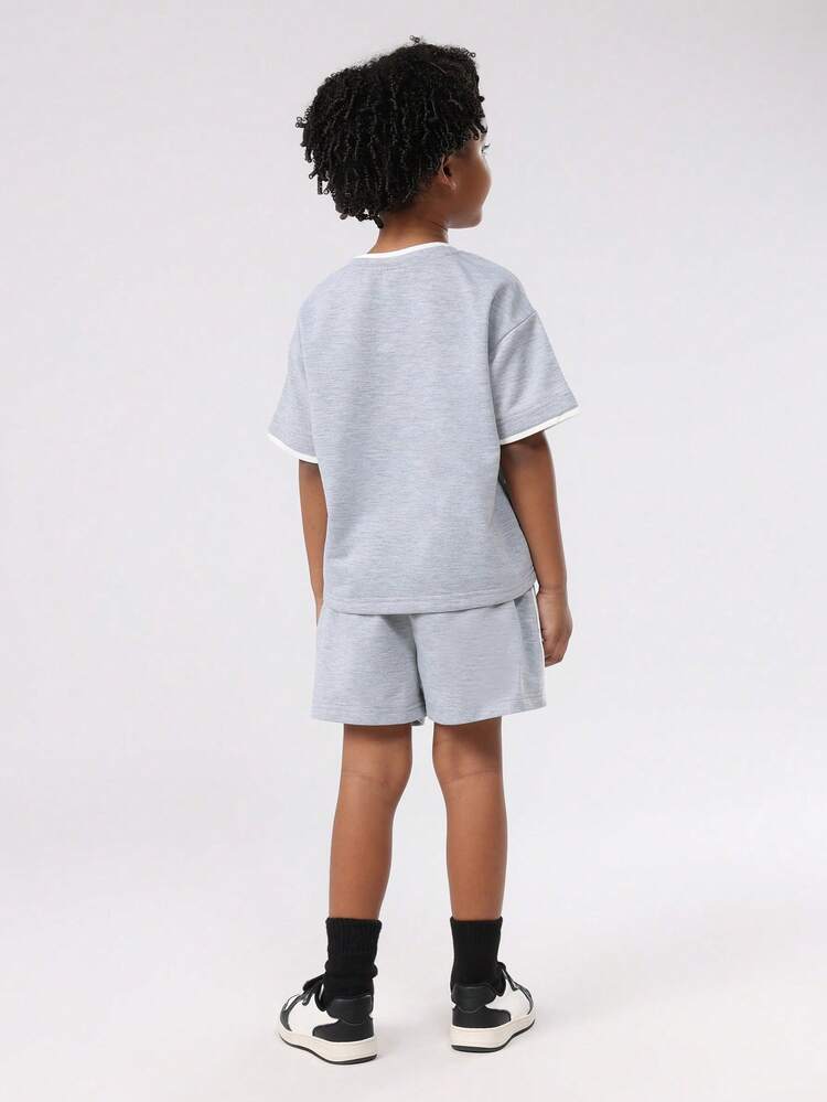 Double Layer T-Shirt And Shorts Set With Drawstring