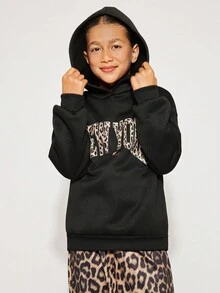 Radiana Tween 女童休闲厚连帽长袖运动衫，适合秋冬季 - 黑色 - 查看 7