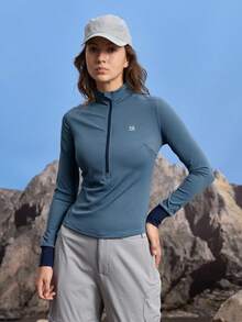 In My Nature Nature Hike 女士户外高领T恤衫/上衣，秋冬季 - 藍色 - 查看 5