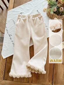 LMoss Kids 年轻女孩纯色修身休闲仿皮草喇叭裤