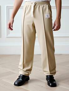 SHEIN Boys Letter Patched Drawstring Waist Joggers - Khaki - View 10