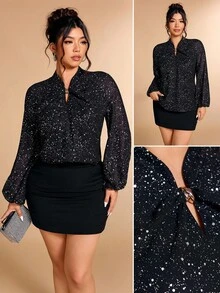 Cravure 大码全印花优雅长袖衬衫