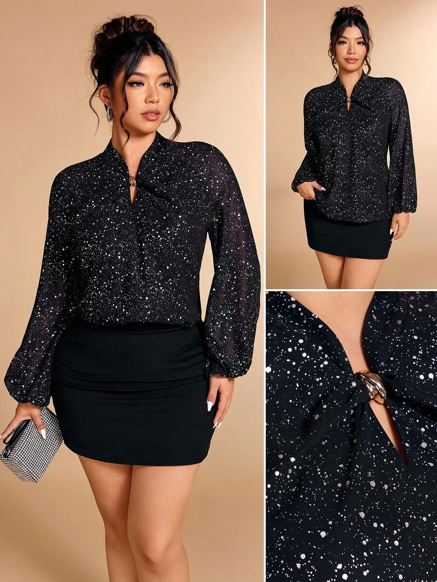 Cravure 大码全印花优雅长袖衬衫