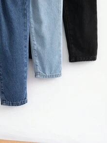 SHEIN 3pcs/Set Young Girl' Denim Pants With Ruffled Hem, Black, Navy Blue, Light Blue, Autumn/Winter Fall - Multicolor - View 5