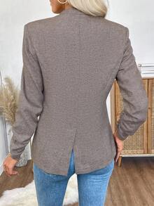 EMERY ROSE Áo khoác Blazer nữ tay dài xếp ly màu trơn cài nút đơn giản, mùa thu - Màu Khaki - Xem 2