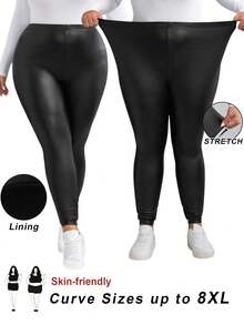SHEIN CURVE+ Quần legging trơn màu thường ngày cỡ lớn cho nữ/Mùa thu/Mùa đông - màu đen - Xem 9