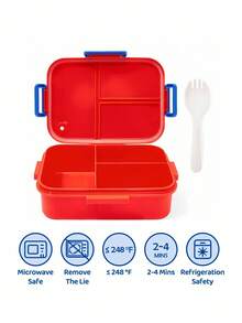 SHEIN | PAW Patrol 1100ml Caja bento con 3 compartimentos a prueba de fugas con diseño de dibujos animados, duradera y resistente a caídas, equipada con cubiertos y tenedor para alimentos - Multicolor - Ver 3