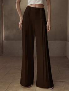 MOTF PREMIUM ELEGANT STRUCTURED WIDE LEG SUIT PANTS - Coffee Brown - View 1