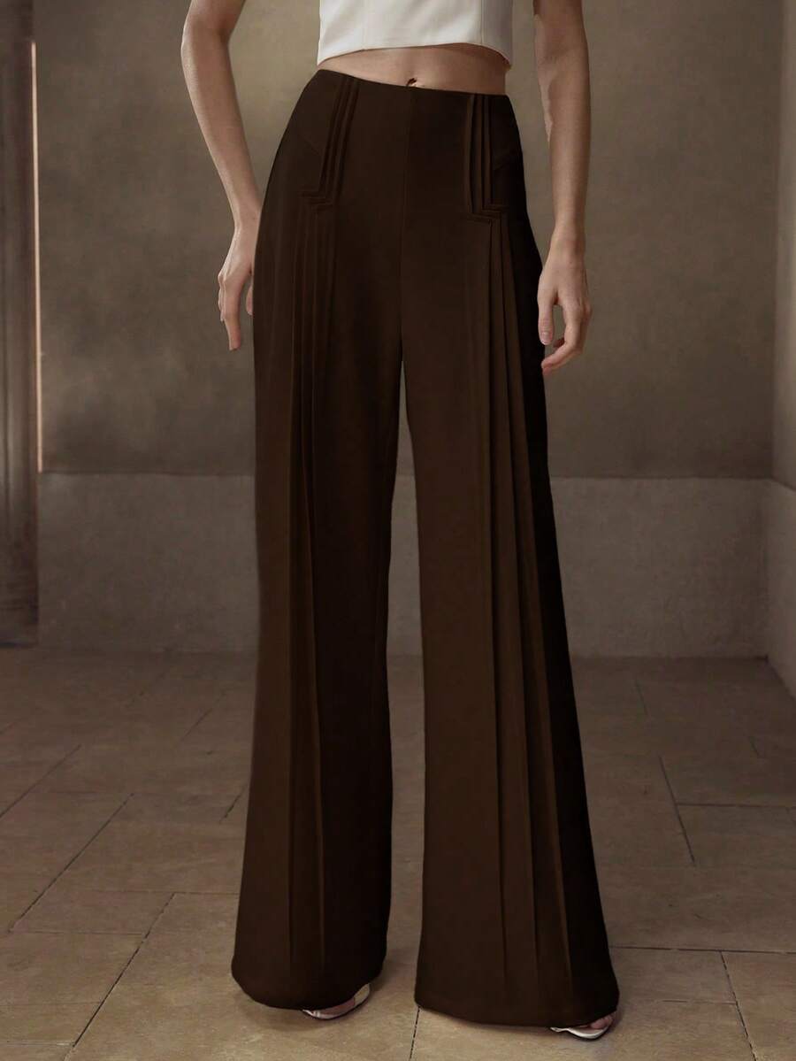 MOTF PREMIUM ELEGANT STRUCTURED WIDE LEG SUIT PANTS - Coffee Brown - View 1