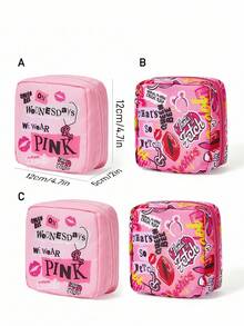 Mean Girls | SHEIN 1 件/套卡通图案印花涤纶储物袋，可用作女性卫生用品、数码设备、小物品储物袋，“太棒了，星期三我们穿粉色”