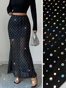 Elenzga Women's Colorful Rhinestone Decorated Fashionable Skirt
