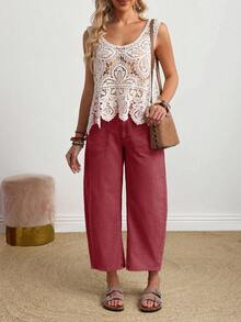 EMERY ROSE Quần jeans ống loe rách cỡ lớn - Màu Đỏ Sâu - Xem 6