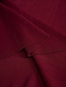 ZEYLAH 2pcs Set: Rhinestone Embellished Crew Neck Top & Skirt, Elegant Autumn/Winter - Burgundy - View 8