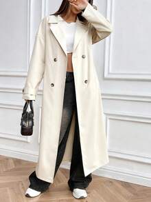 Chiquease 女士时尚休闲双排扣长款风衣 - 米色 - 查看 4