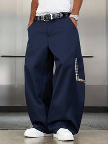 ROMWE MEN Men's Plaid Patchwork Casual Pants, Collegiate Style, Fall - Multicolor - View 4