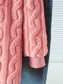 Sparklyn 青少年女孩休闲百搭百搭家居服和学校日常穿着粗条纹毛茸茸领子前开中长款秋冬夹克 - 藕粉色 - 查看 5