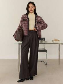 Dazy-Less Women's Elegant Plaid Cardigan Sweater, Casual Style, Autumn/Winter Business Casual Woman - Grey - View 4