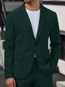 Manfinity Mode 2件套男士翻领长袖西装外套和裤子休闲商务套装