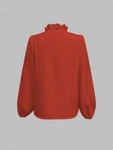 EMERY ROSE Blusa feminina elegante para trabalho, cor sólida, com babados - Laranja - Ver 2