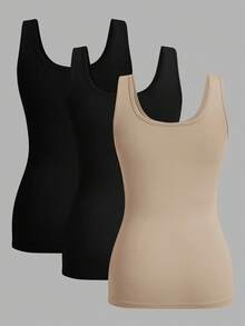 SHEIN Essnce 3 件套休闲纯色吊带背心，适合夏季修身女士，百搭汗衫 - 彩色 - 查看 2