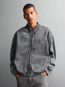 SUMWON Cotton Vintage Washed Denim Trucker Jacket Classic Zip Front Collar Design Casual Streetwear Fall Winter Outerwear Light Grey Retro Workwear Style Urban Fashion Essential - Royal Blue - View 3