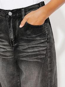 Radiana Tween Girls Y2K 酷炫时尚水洗猫须斜口袋宽松阔腿牛仔裤，女孩秋装返校街头装 - 黑色 - 查看 3