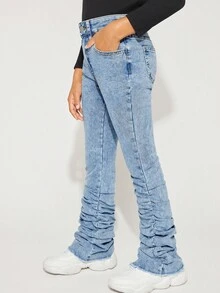 Radiana SLAYR KIDS Tween Girls Y2K Stonewashed Stacked Pants Vintage Blue Pleated Flare Jeans,Girls Fall Clothes Streetwear Outfits - Medium Wash - View 4