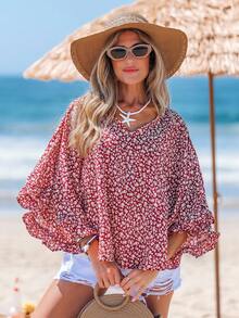 Sylviya Ditsy Floral Print Batwing Sleeve Blouse - Multicolor - View 1