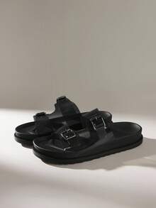 Solecia 2025 夏季新款绑带时尚百搭黑色罗马凉鞋，舒适软底防滑沙滩鞋 - 黑色 - 查看 2