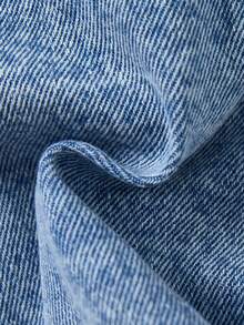 SHEIN 女婴蓝色牛仔翻领长袖短款外套，秋冬季休闲时尚度假装 - 深色水洗藍 - 查看 4