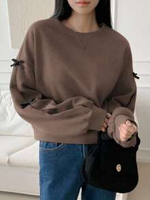 DAZY Kontrast-Farbige Schleife Dekor Rundhals Loose Fit Damen Sweatshirt Herbst/Winter