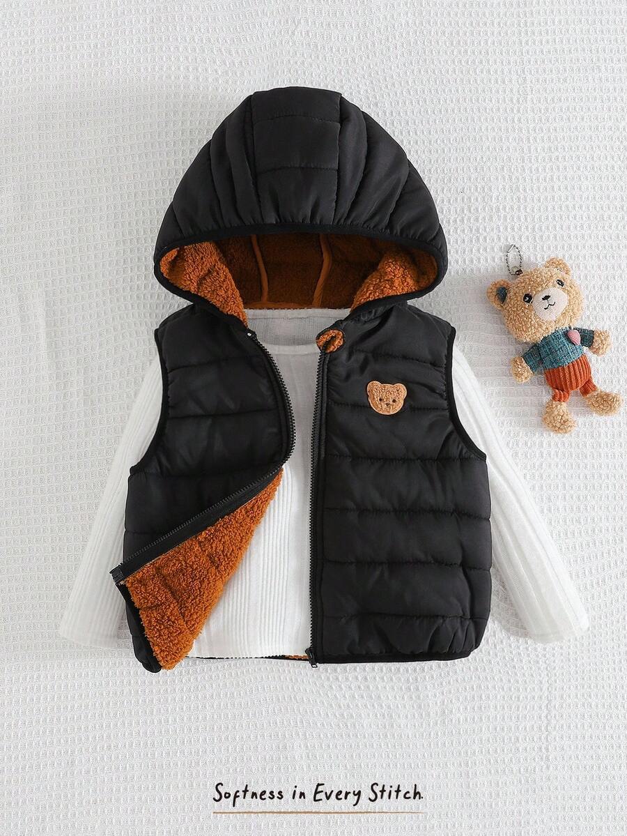 Cozy Pixies 新生男婴卡通熊图案连帽羊毛背心 - 彩色 - 查看 1