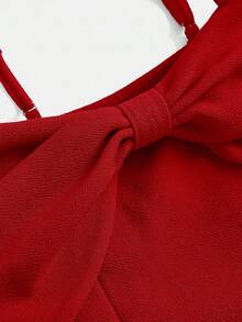 Girlism 青少年女孩红色露肩吊带大束腰喇叭裙圣诞派对连衣裙 - 酒紅色 - 查看 4