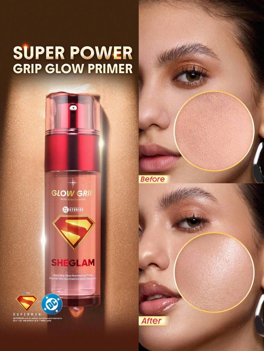 The Superman | SHEGLAM Good Grip Glow Illuminating Primer Brand Beauty Makeup Face Paint Cosmetic For Women Girls Perfect For Fall Winter Ideal For Y2K Fancy Fashion Suitable For Birthday Christmas Present Party Ready Best Color