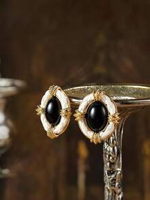 Glisma 18K Gold-Plated French Pearl Earrings, Luxurious High-End Elegant Drip Glaze Earrings For Women,Work,Casual,Shopping,Vintage,PREMIUM,Metallic/Texture,Western Jewelry,Old Money,Gemstone,Outfits,Fall/Autumn/Winter,For Mom/Women/Girl/Mother,Premium