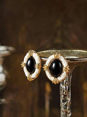 Glisma 18K Gold-Plated French Pearl Earrings, Luxurious High-End Elegant Drip Glaze Earrings For Women,Work,Casual,Shopping,Vintage,PREMIUM,Metallic/Texture,Western Jewelry,Old Money,Gemstone,Outfits,Fall/Autumn/Winter,For Mom/Women/Girl/Mother,Premium