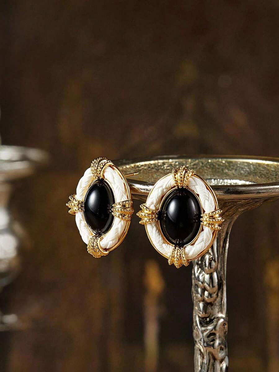 Glisma 18K Gold-Plated French Pearl Earrings, Luxurious High-End Elegant Drip Glaze Earrings For Women,Work,Casual,Shopping,Vintage,PREMIUM,Metallic/Texture,Western Jewelry,Old Money,Gemstone,Outfits,Fall/Autumn/Winter,For Mom/Women/Girl/Mother,Premium