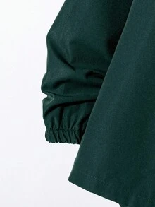 SHEIN 2 件套青少年男孩拉链连帽夹克和慢跑裤套装，休闲运动风格，适合秋冬季 - 墨綠色 - 查看 3
