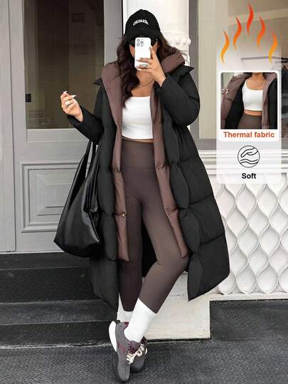 Easura Abrigo acolchado con capucha y bloques de color cálidos, informal y de talla grande, para invierno