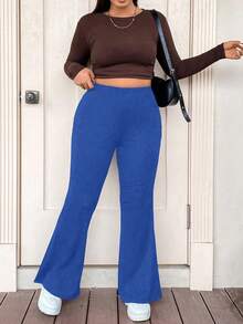 Vionelle 女裝加大尺碼純色喇叭褲 - 藍色 - 查看 6