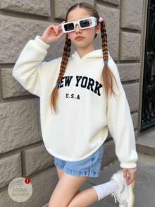 女童配套保暖内衬卫衣，秋冬季休闲运动装 - 白色 - 查看 4