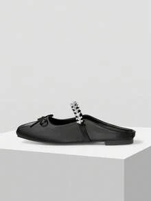 MOTF VINTAGE COMFORTABLE CASUAL ANKLE STRAP MARY JANE FLAT SHOES, BOW DETAIL FOR CHRISTMAS SPRING SHOES - Black - View 4