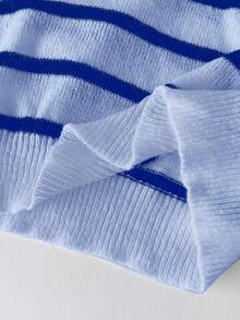 少女时尚休闲百搭黑白条纹毛衣 蓝色毛衣 浅蓝白条纹毛衣 蓝色服装 蓝白套装 少女秋冬 - 藍色 - 查看 6