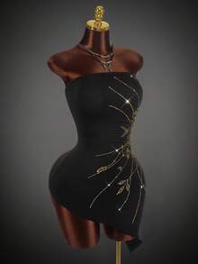 Amplova 万圣节秋季嬉皮风格水钻装饰短腰女式迷你连衣裙 - 黑色 - 查看 8