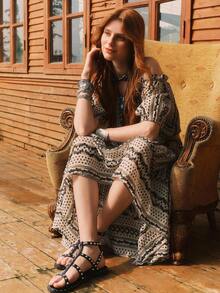 Styleloop 女士平底凉鞋，波西米亚风格，复古美式，波西米亚风，西部音乐节，派对装 - 黑色 - 查看 3