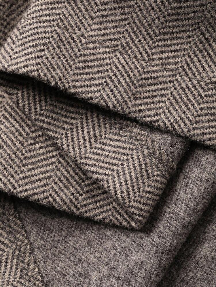 2pcs Women Herringbone Crew Neck Sleeveless Vest Jacket And Pleated Skirt Casual Elegant Autumn/Winter Set