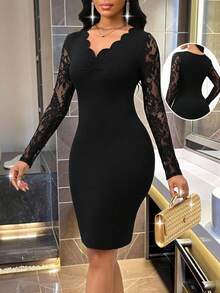 SHEIN Lady Wedding Dresses White Dresses Party Dresses Office Dresses Church Dresses - Black - View 1