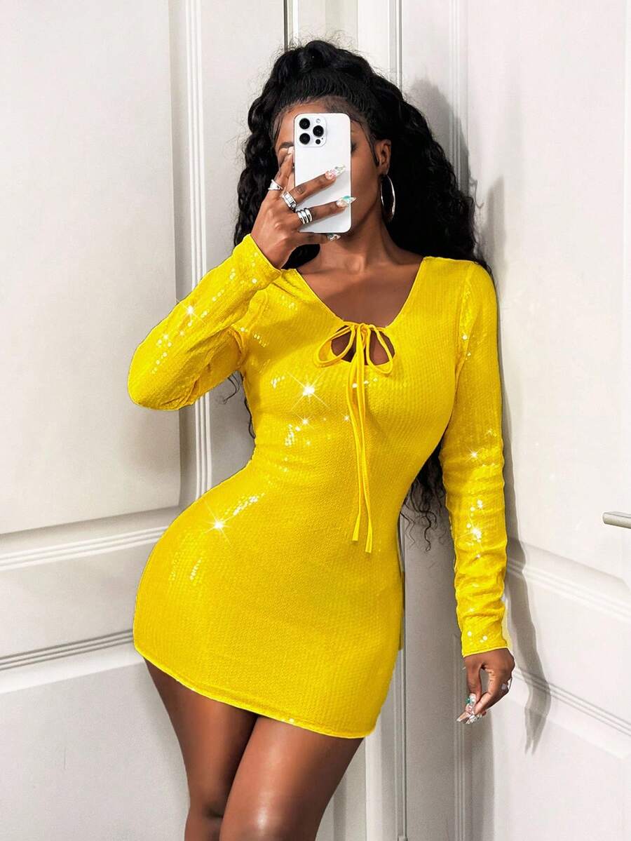 SHEIN BamGlam Women's Sequin Sexy Bodycon Backless Mini Party Dress